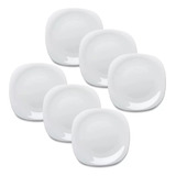 Kit 6 Pratos Quadrado Raso Opaline Branco Restaurante 26cm