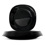 Kit 6 Pratos Vidro Porcelana 28cm Black Preto Grande Jantar Liso Original Line