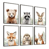 Kit 6 Quadros Decorativos Animais Infantil