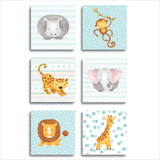 Kit 6 Quadros Safari Quarto Infantil Placas Decorativas Bebe