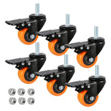 Kit 6 Rodinhas Para Moveis Rodízio Roda Espiga Parafuso Com Trava 40mm 1 5 Polegadas Laranja Marca Rrj
