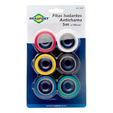 Kit 6 Rolos Fita Isolante Anti chamas Coloridas 5m X 19mm Co