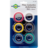 Kit 6 Rolos Fita Isolante Anti chamas Coloridas 5m X 19mm Cor Colorida Liso