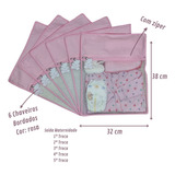 Kit 6 Sacos Organizador Maternidade Mala Viagem Bebê Bordado Cor Rosa Desenho Do Tecido Liso