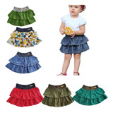 Kit 6 Saia Shorts Bebê Menina 100 Algodão Todos Os Tamanhos