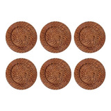 Kit 6 Sousplat De Rattan Bambu Redondo Marrom Claro Escuro Cor Marrom escuro Lisa