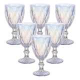 Kit 6 Taça De Vidro Furta Cor Diamante Agua Vinho Suco 340ml