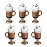 Kit 6 Taças Capuccino Café Expresso Chocolate 250ml Alça Vidro Caneca Xícara Irish Coffe Premium