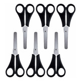 Kit 6 Tesouras Escolar Preta Inox Ponta Arredondada Atacado