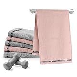 Kit 6 Toalha Fitness 100- Algodão Super Absorvente Treino Esportes Toalhinha Academia Seca Suor -Grafite E Rosa-