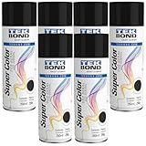 Kit 6 Un Tinta Spray Uso Geral 350ml Preto Fosco Tekbond