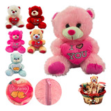 Kit 6 Urso De Pelúcia 25 Cm Peludo Coração Selo Inmetro