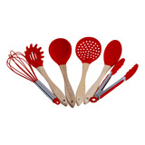 Kit 6 Utensílios Silicone Cozinha Colher Concha Pegador Foue