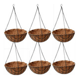 Kit 6 Vasos De Pendurar 25cm Pendente Ferro Fibra Coco