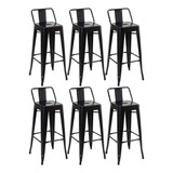 Kit 6 X Banquetas Altas Iron Tolix Com Encosto 76 Cm Cor Preto Semibrilho