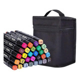Kit 60 Canetas Desenho Pintura Ponta Dupla Com Estojo Full