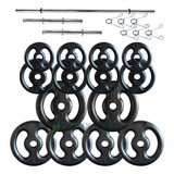 Kit 60 Kg De Anilhas De Ferro Barras De Supino E Halteres