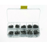 Kit 600 Anzóis Estojo C 10 Divisórias Preto 3 Ao 12 Aço