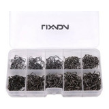 Kit 600 Anzóis Estojo C 10 Divisórias Preto Chinu 