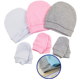 Kit 6pç Luva Bebê Touca 3 Luvinhas E 3 Gorros Recém Nascido