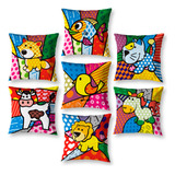 Kit 7 Almofadas Cheias 40cm X 40cm Decorativas Estampadas Cor Pop Bicho Desenho Do Tecido Lisa