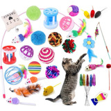 Kit 7 Brinquedos Interativos Para Gato Com Varinha Diversão Cor Coloridos