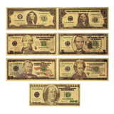 Kit 7 Cedulas Notas Dolar Americano Eua Dourada Ouro Coleção