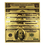 Kit 7 Cedulas Notas Dolar Americano Eua Dourada Ouro Coleção