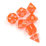 Kit 7 Dados Rpg De Mesa Bolsa Translúcido Laranja Tormenta