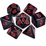 Kit 7 Dados Rpg De Mesa Preto Com Números Em Vermelho D4 D6 D8 D10 D10- D12 D20 Dark Black Boardgame