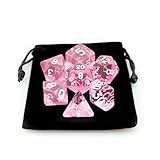 Kit 7 Dados RPG De Mesa Translucido Acrilico Conjunto D4 D6 D8 D10 D10 D12 D20 Cor ROSA 1 Dice Bag