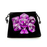 Kit 7 Dados RPG De Mesa Translucido Acrilico Conjunto D4 D6 D8 D10 D10 D12 D20 Cor ROXO 1 Dice Bag