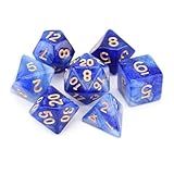 Kit 7 Dados Rpg Nebula Glitter Azul Com Branco C-n- Dourado D4 D6 D8 D10 D10- D12 D20