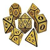 Kit 7 Dados Rpg Runas Pretas C-n- Amarelo D4 D6 D8 D10 D10- D12 D20