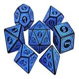 Kit 7 Dados Rpg Runas Pretas C-n- Azul D4 D6 D8 D10 D10- D12 D20