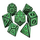 Kit 7 Dados Rpg Runas Pretas C-n- Verde D4 D6 D8 D10 D10- D12 D20