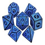 Kit 7 Dados Rpg Runas Pretas C N Azul D4 D6 D8 D10 D10 D12 D20