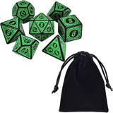 Kit 7 Dados Rpg Verde D d Runas D4 D6 D8 D10 D10 D12 D20 Cor Verde Runas