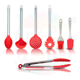 Kit 7 Pçs Colher Silicone Cabo Inox Cozinha Utensílios Promo