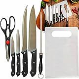 Kit 7 Peças Jogo De Facas Conjunto De Facas Com Tábua Profissional Aço Inox Linha Premium M5 Armarinhos