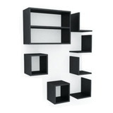 Kit 7 Peças Nichos Cubo L Prateleira Mdf Preto Decoração