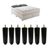 Kit 7 Pés Para Cama Box Casal Preto Madeira Com Regulagem
