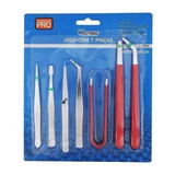 Kit 7 Pinças De Aço Para Artesanato E Relojoaria Eletrônica