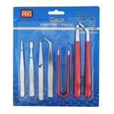 Kit 7 Pinças De Aço Para Artesanato Relojoaria E Eletrônica