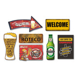 Kit 7 Placas Decorativas Churrasco Bebidas Frases Mdf Top