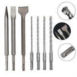 Kit 7 Sds Plus Para Martelete Ponteiro Talhadeira E Brocas