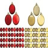 Kit 72 Bolas De Natal Decoradas Mista Gliter Fosco E Brilho Dourado E Vermelho 6cm
