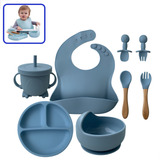 Kit 8 Alimentação Bebe Silicone Babador Copo Prato Infantil