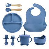 Kit 8 Alimentação Bebê Silicone Prato Babador Copo Tigela Co