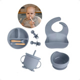 Kit 8 Alimentação Bebê Silicone Prato